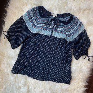 Lucky Brand Embroidered Peasant Top, Navy White